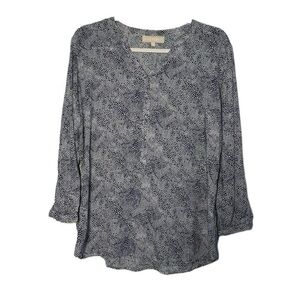 Grand & Greene Monochrome Patterned Blouse black and white Speckled Print M NWOT